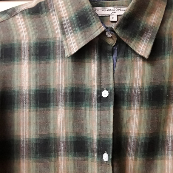 Green Plaid Button Collar Tee WhatGoesAround Boho - Picture 8 of 8